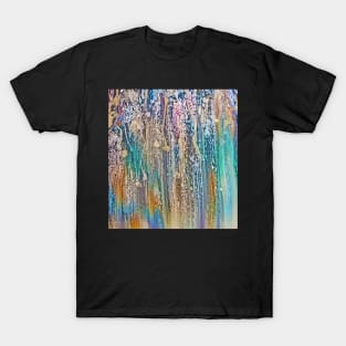 Color Drip Abstract in Teal Pink Beige T-Shirt